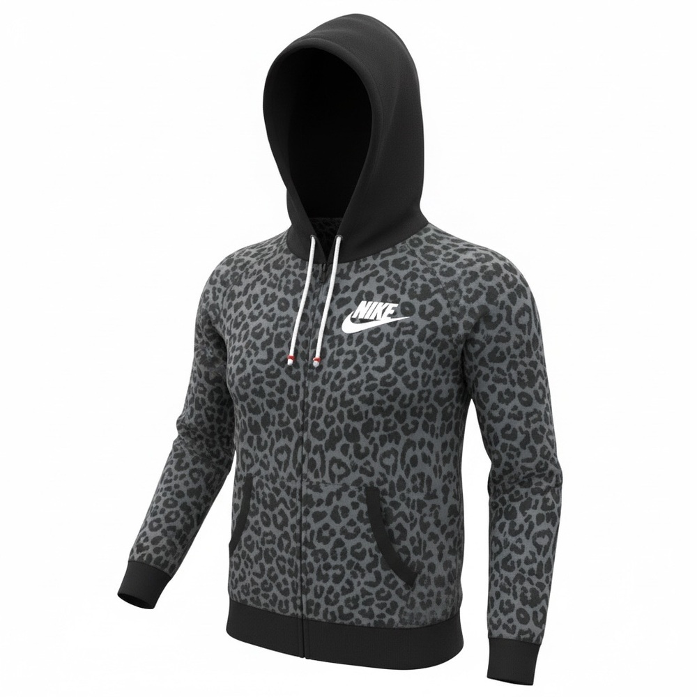 Nike Vintage Rally Cheetah Print Full Zip Club Fleece Hoodie